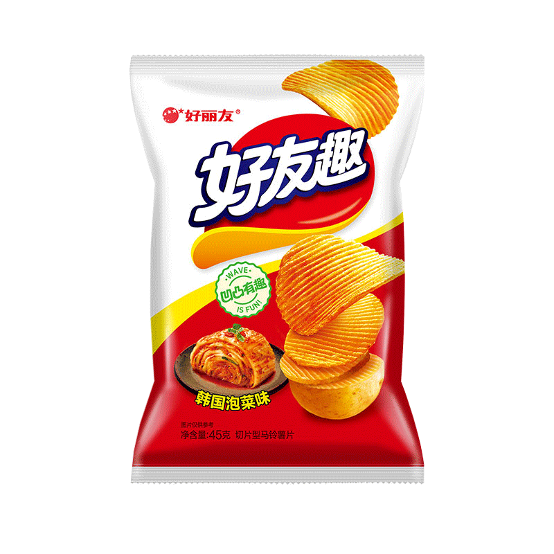 好丽友好友趣薯片45g*10包韩国泡菜味薯条好有趣膨化休闲零食品 韩国