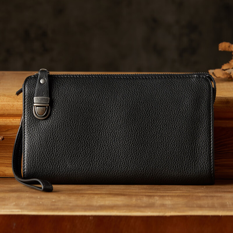 clolv kiss手工牛皮男士手拿包休闲商务真皮长款钱包头层牛皮时尚潮流