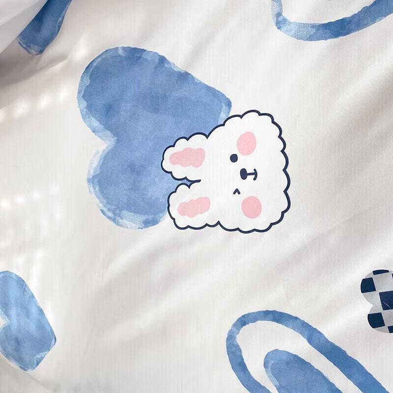 软贝 小清新四件套 透气亲肤 印花卡通简约田园套件被套床单床上用品 甜心小熊 床单款 1.2m三件套(被套150*200cm