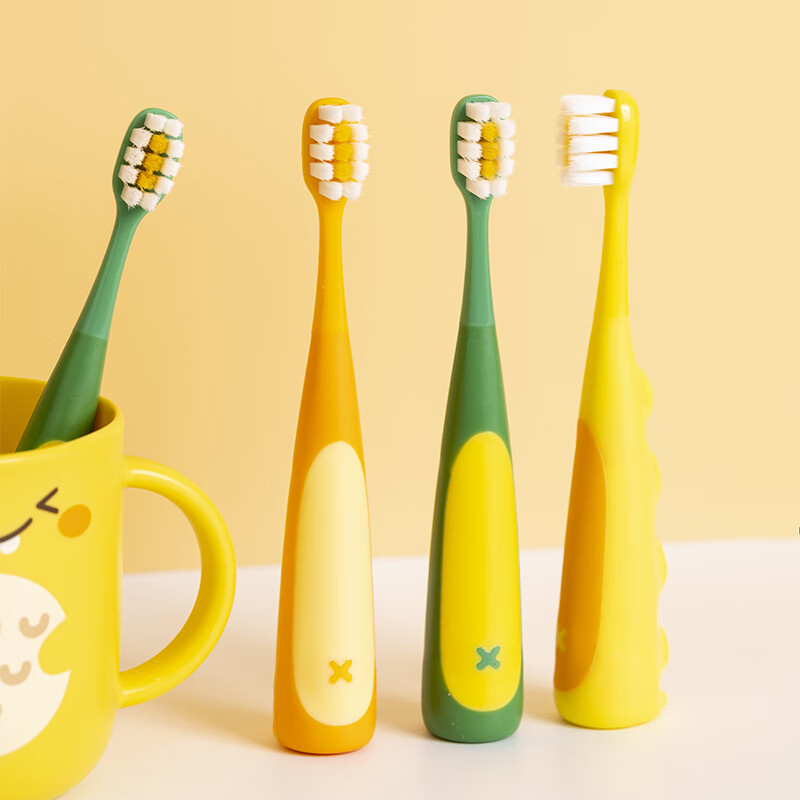 健儿童牙刷3-6-12岁宝宝牙刷萌萌小恐龙多彩卡通牙刷呵护萌牙 黄绿橙 翡羽6003 6支 【厂家甄选】