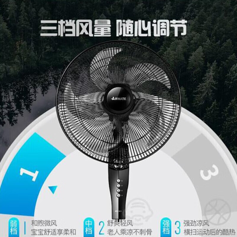 艾美特（AIRMATE）电风扇家用落地扇五叶机械节能风扇宿舍立式定时摇头大风力电扇 风大音轻-按钮机械款FSW65T2-5