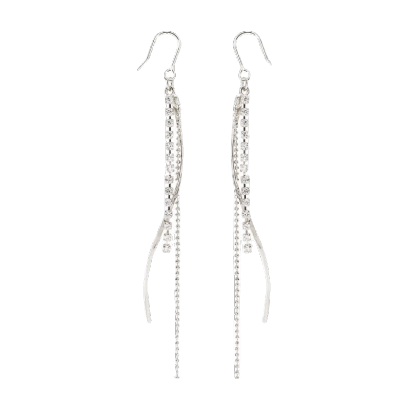 osewaya耳環(huán)女長鏈條時尚鑲鉆耳夾無耳洞少女森系耳飾 銀色耳夾