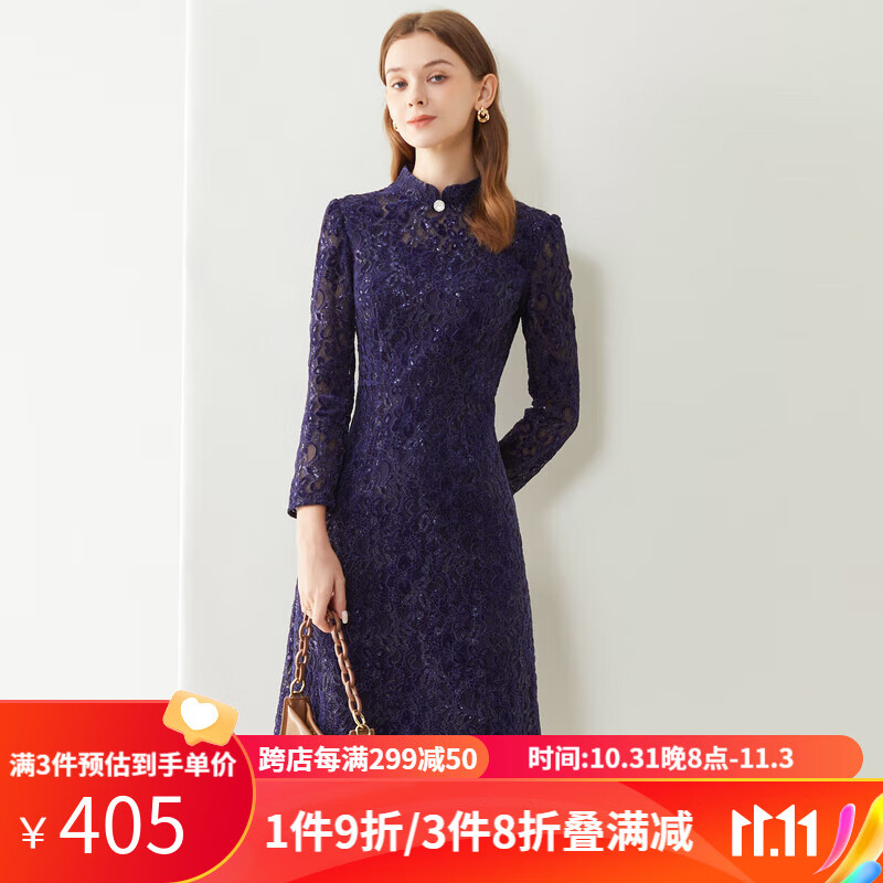 經典故事（JANE STORY）高端气质蕾丝旗袍新款2023秋季复古平时可穿年轻款改良旗袍连衣裙 深蓝色 XL使用感如何?