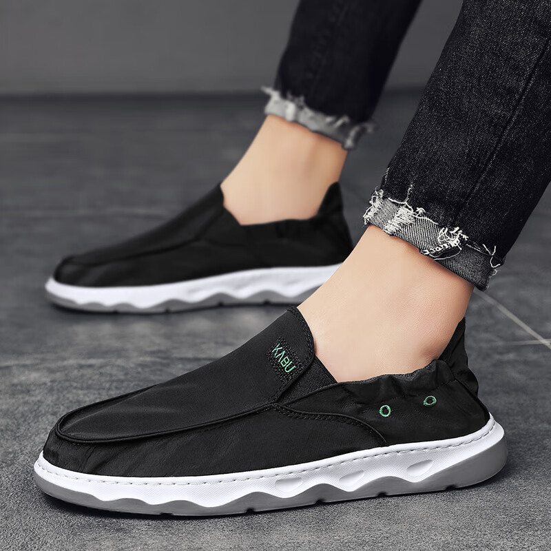 英伦班纳男鞋冰丝空调鞋雨伞布潮男百搭懒人一脚蹬休闲鞋 黑色 39