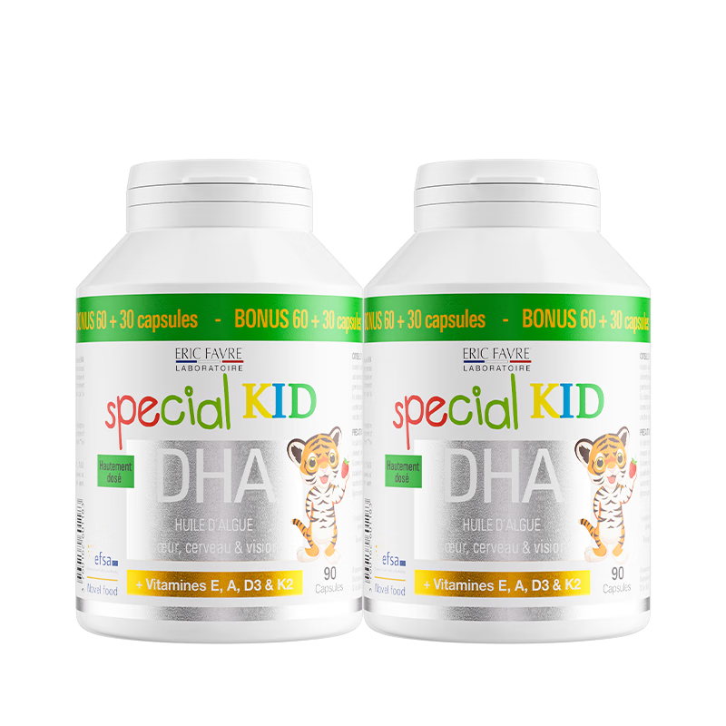 EricFavre兒童DHA海藻膠囊2瓶裝嬰兒dha藻油維生素AD+K2 90粒*2瓶/套
