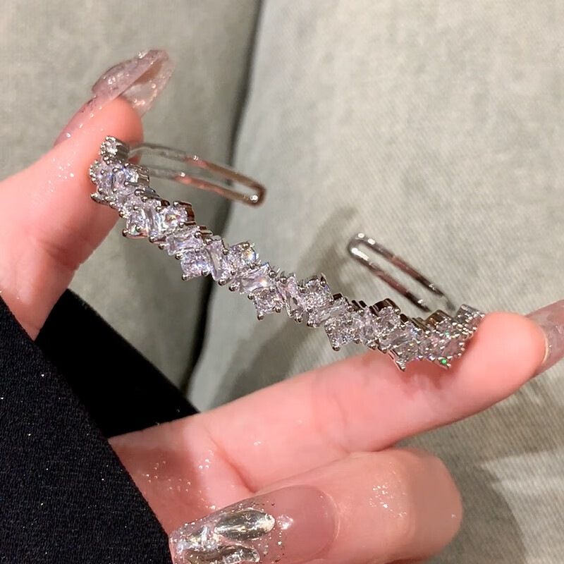 艾墨菲闪闪锆石手镯女感不规则满水钻手镯开口手镯子轻奢手环饰品 超