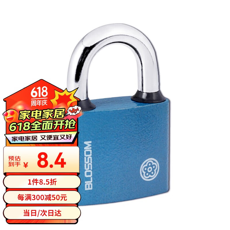 梅花（BLOSSOM）挂锁 铜芯铁锁 室内外大门锁50MM蓝色BC2950