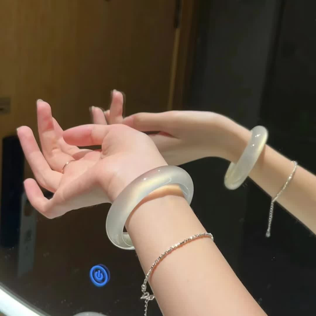 高冰透白月光荔枝冻手镯新中式国风玉髓镯子轻奢情侣老婆妈妈礼物 圈口64-65mm