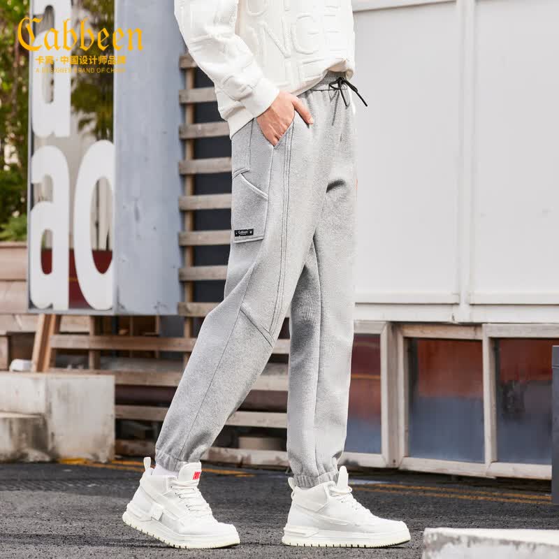 CABBEEN卡宾男装2022年秋冬季新款刺绣针织裤男休闲宽松运动裤易穿搭街头潮流卫裤男士青年长裤 中花灰46 50/175/L怎么样,好用不?