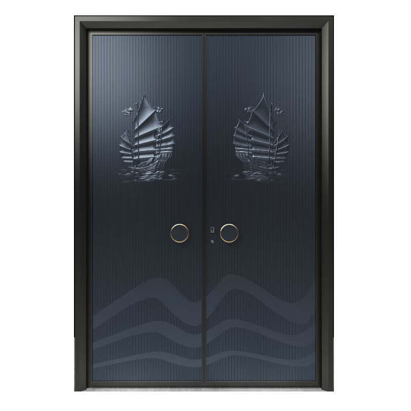 oeing断桥铝铸铝门新中式别墅大门双开门农村自建房大门智能装甲门