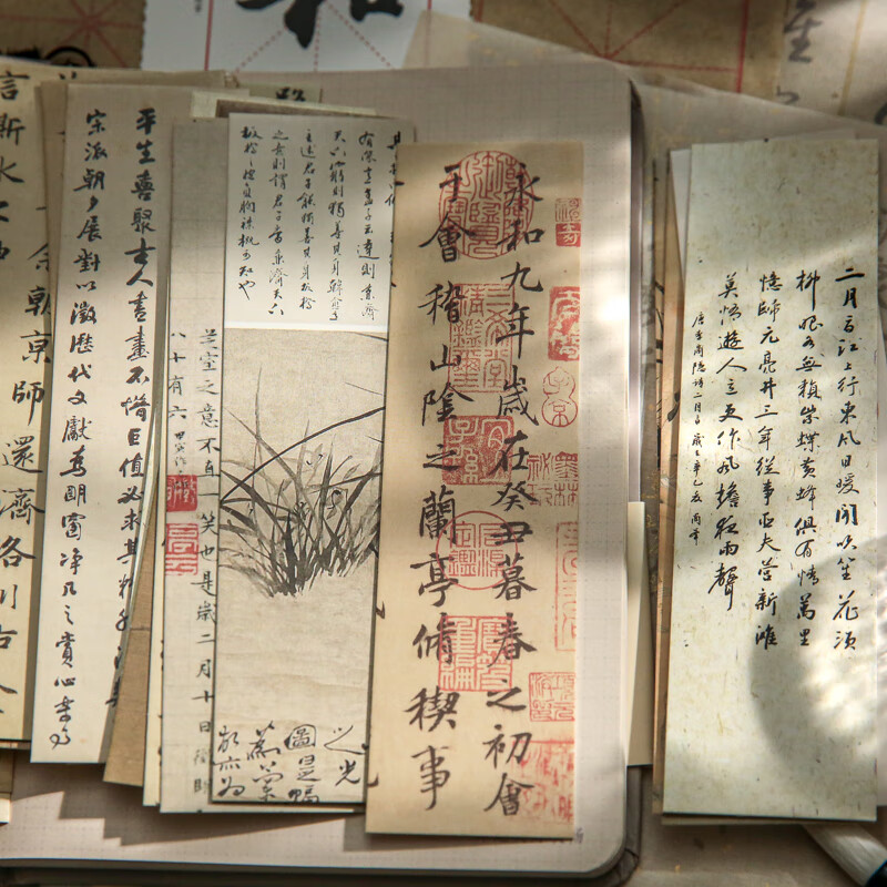 30张古风诗词名画烫金纸质书签复古中国风手写书法淡雅竹子小卡 江南烟雨