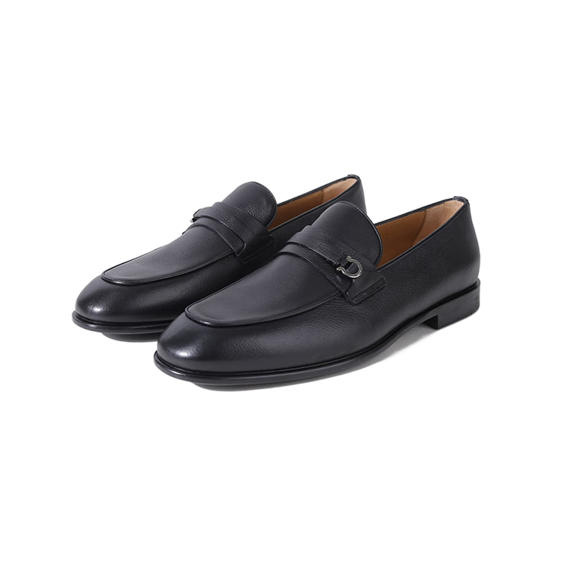 菲拉格慕（Ferragamo）新品 男士DESIO系列Gancini扣飾莫卡辛鞋樂福鞋皮鞋0768125 黑色 EEE 40 /品牌原碼 6