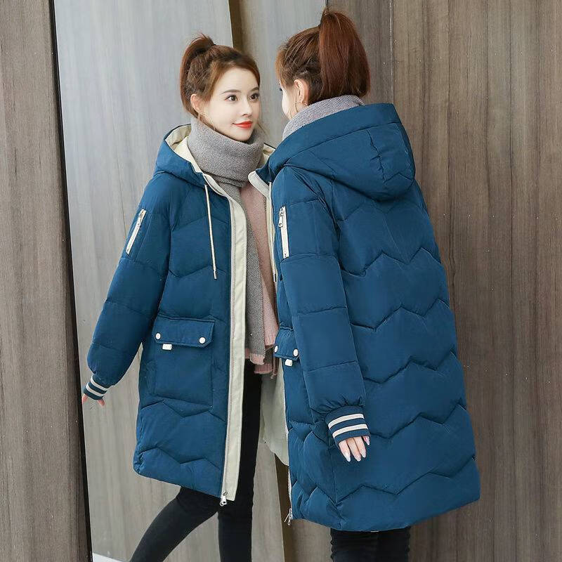 邦菲尔 羽绒棉服女中长款新款韩版学生宽松加厚棉衣棉袄冬季外套 紫色 2XL 建议140-155斤