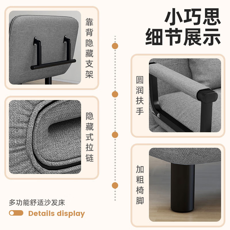 惠寻折叠沙发床一体两用折叠床客厅单人沙发床多功能布艺伸缩床可拆洗 蓝色-190*100cm