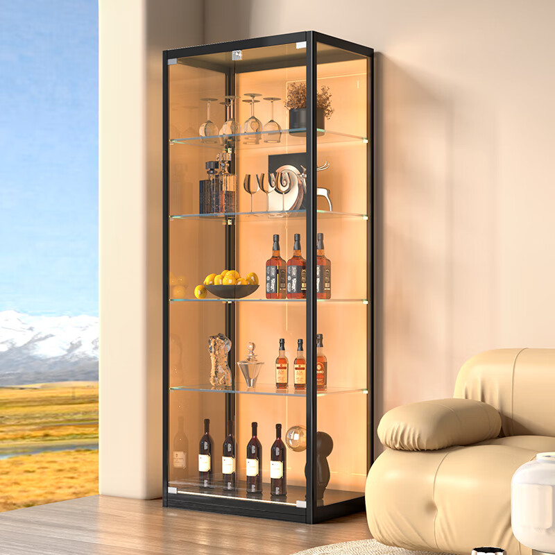 桃越轻奢酒柜客厅透明玻璃乐高展示柜家用靠墙立柜储物陈列柜 含灯款