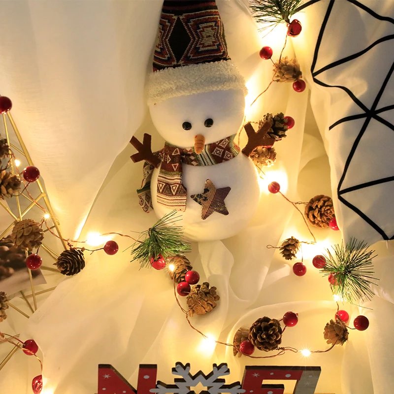 房间卧室装饰浪漫圣诞松针松果灯串铃铛彩灯闪灯串灯满天星 松果+铃铛+松针+浆果 20灯2米电池款