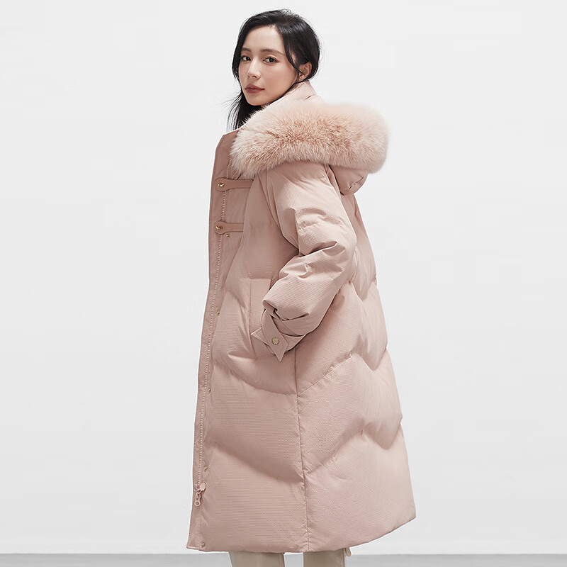 韩衫影(H·SHANYING)羽绒服女2023秋冬长款白鸭绒新款时尚甜美宽松皮扣外套 粉色 2XL属于什么档次?