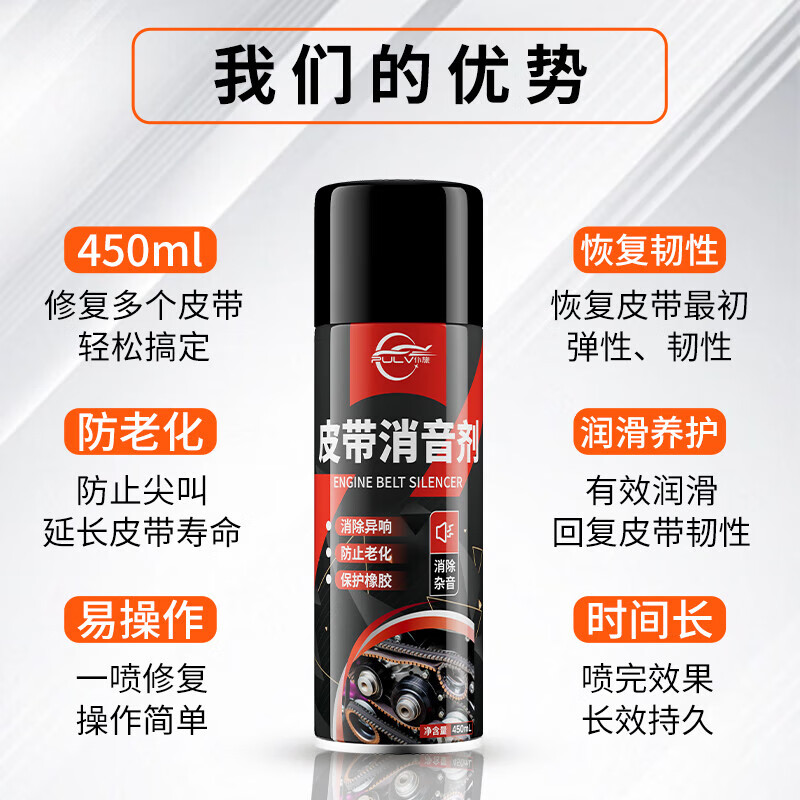 仆旅汽车皮带消音剂发动机皮带异响消除润滑剂防老化保护蜡养护剂摩托 【消除异响】450ml皮带消音剂1瓶