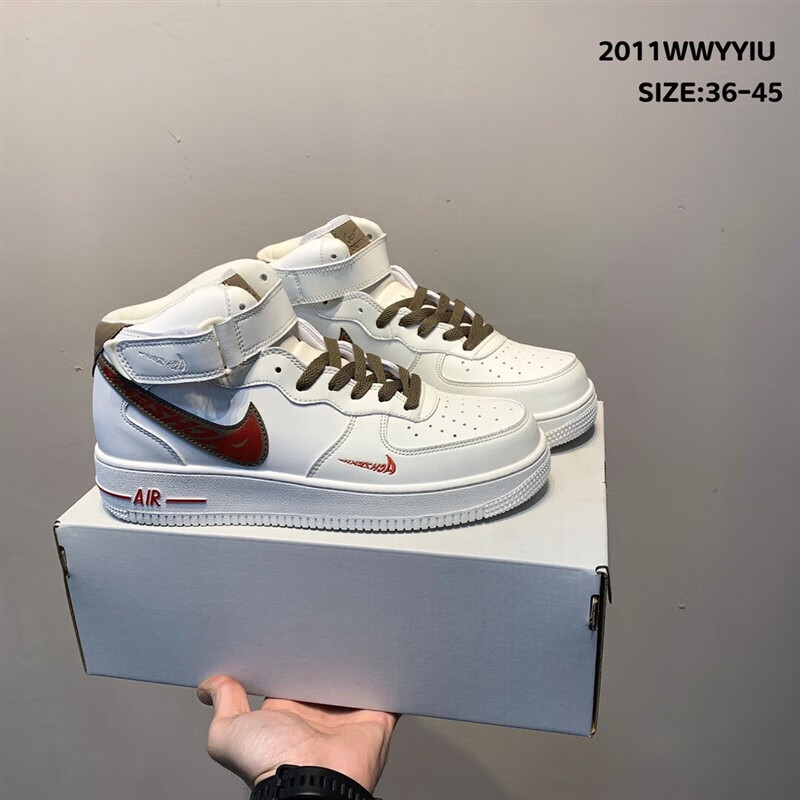 京蝌蝌空军一号男高帮板鞋莆田官网2023新款奶咖色ow联名af1女鞋