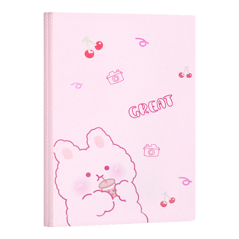 譽禾A4透明插頁多層資料冊卡通試卷收納冊文件夾證書獎狀收集冊合同檔案資料夾辦公用品60頁單本裝7019粉色