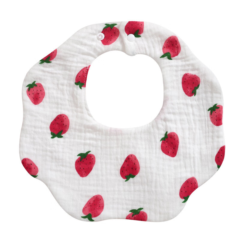 婴儿纱布花瓣围嘴儿童口水巾360度旋转新生儿围兜防吐奶 邹布防水围嘴-粉兔派对