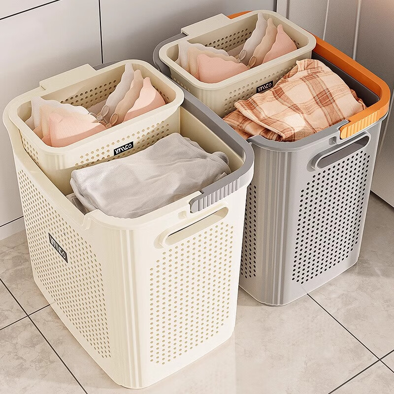 稻草熊脏衣篓家用脏衣服收纳筐脏衣篮卫生间放衣服神器浴室洗衣篮收纳筐 奶油白-两件套(大号+内衣篮)