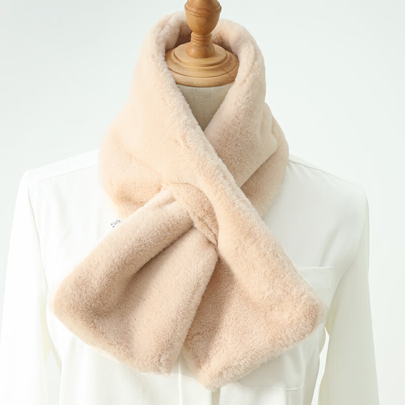 达芬奇密码 冬季保暖仿獭兔毛围脖围巾女士韩版百搭护颈毛领子 裸色