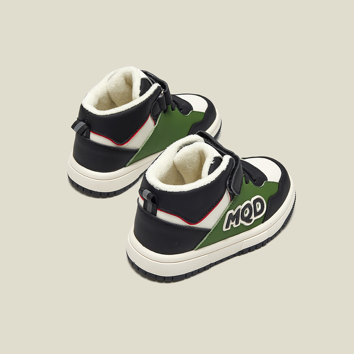 马骑顿马骑顿童鞋秋冬季新款儿童鞋保暖休闲板鞋女童加绒高帮棉鞋男童 米黑绿 33码