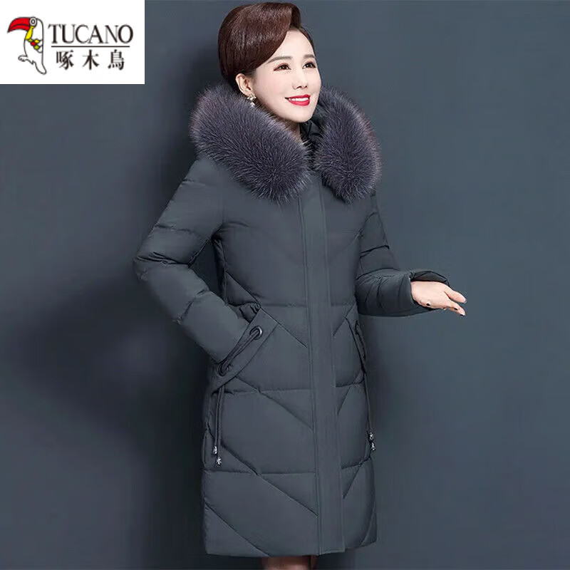 啄木鸟官方羽绒服女中长款妈妈老年中老年加厚保暖白鸭绒外套潮新款