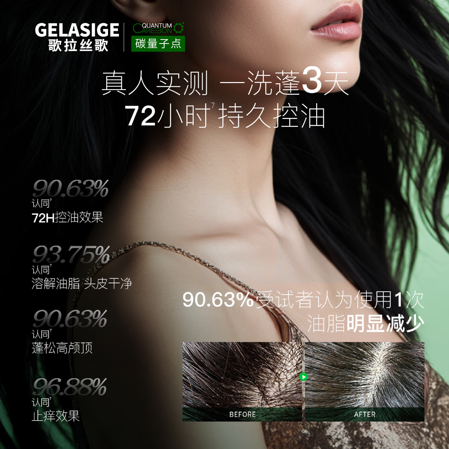 歌拉丝歌碳量子点控油蓬松750ml溶油洗发乳去屑男女洗发水家庭装大规格 自我无界香