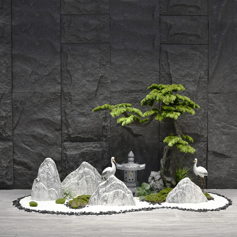 千里千晨室内枯山水仿真绿植迎客松景观橱窗楼梯下造景假山装饰品落地