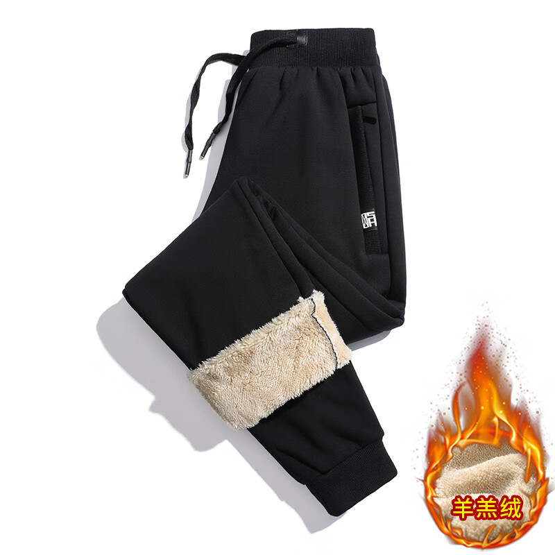 同款纯棉2024新款冬季加绒加厚羊羔绒男士休闲保暖防寒运动束口长 z