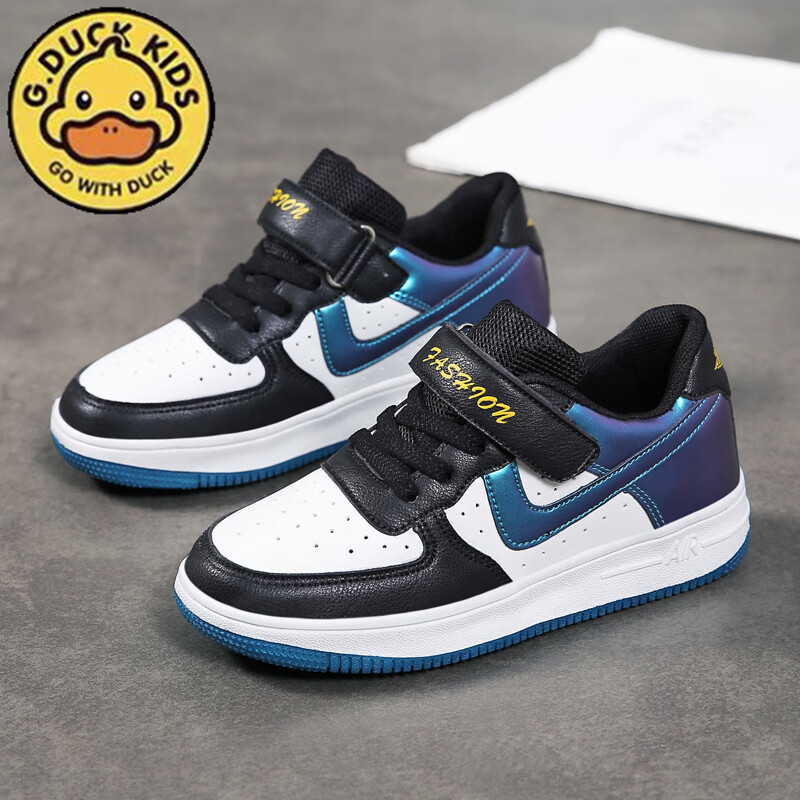 duckkids小黄鸭儿童休闲板鞋春秋皮面防水男童运动鞋中大童轻便百搭