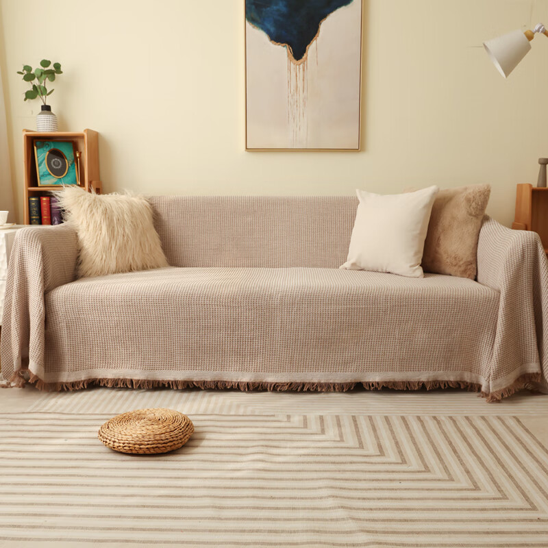 珂米2024新款沙发盖巾四季通用高级感夏季防滑网红单人全盖大沙发盖布 格调时光-米咖 180*300cm(三人位/大贵妃位)