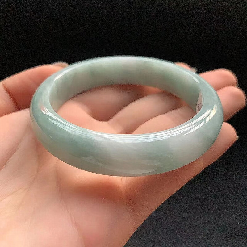 展缘缅甸翡翠手镯a货54mm飘色湖水绿细糯底玉镯女款珠宝