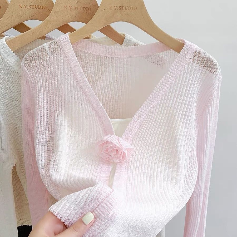 锦人初冰丝小开衫披肩女士韩系春夏正肩长袖针织衫外套开衫外搭短款