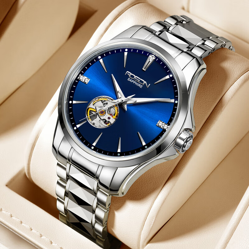 劳士顿镂空机械手表男钨钢男表简约时尚男士手表送男友520礼物男表