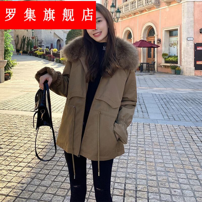 罗集(luoji)派克服女短款冬季新款韩版宽松收腰显瘦加绒加厚外套 812