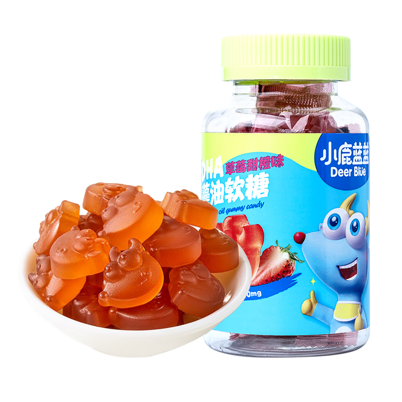 小鹿蓝蓝 DHA藻油软糖 宝宝儿童软糖零食DHA儿童 草莓甜橙味50g