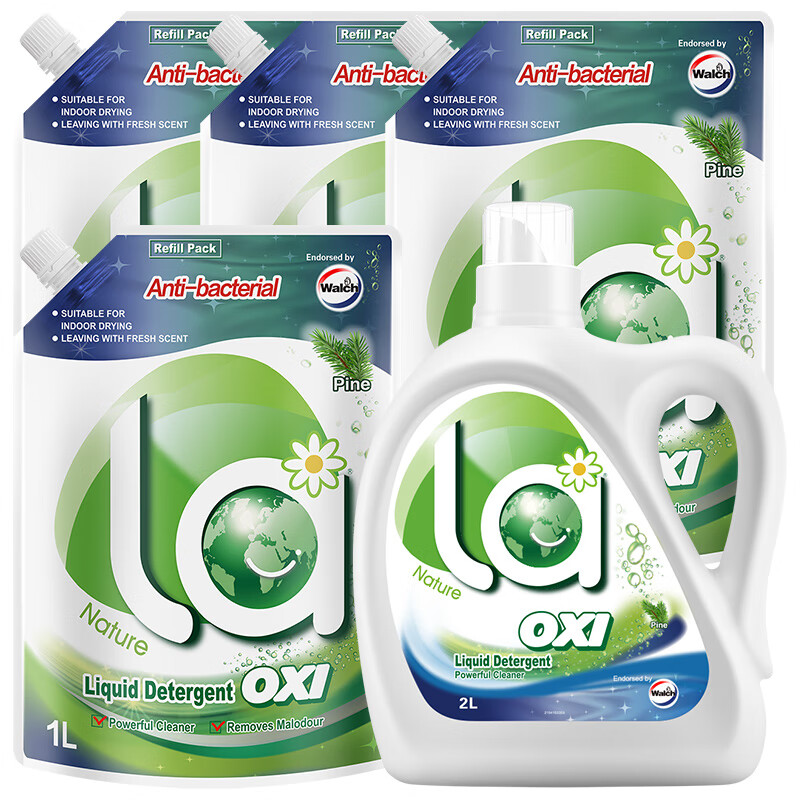 威露士洗衣液la有氧洗12斤除菌除螨温和洁净 松木香型(2L+1L*4袋)