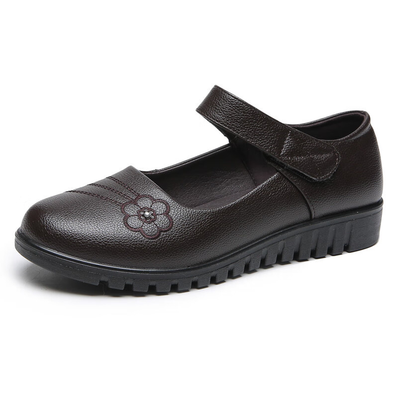 翡莱中年妇女夏天穿的软底皮鞋妈妈夏款春秋款单鞋工作舒适黑色中老年