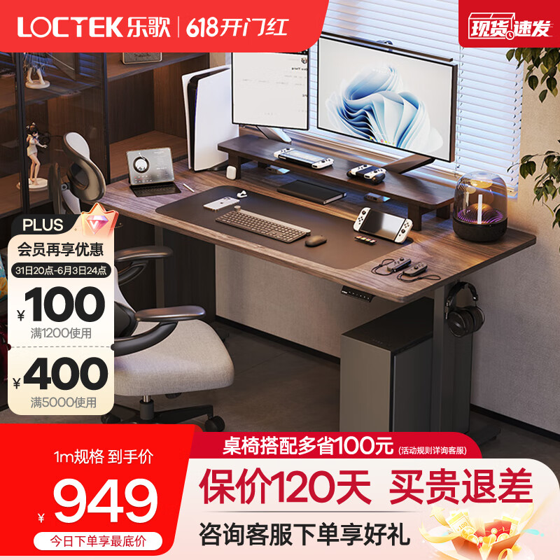 乐歌（Loctek） 电动升降智能电脑桌居家办公书桌学习书桌小户型家用台式简约E2S 1.2米灰木纹桌板+灰腿