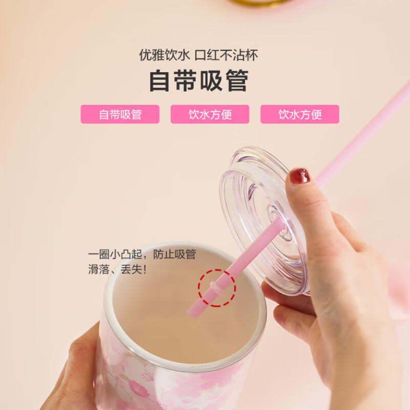 乐扣乐扣(LOCK&LOCK) 樱花杯水杯子双层杯身易开盖易清洗塑料杯吸管杯水杯女 HAP509PIN-樱花粉-750ML