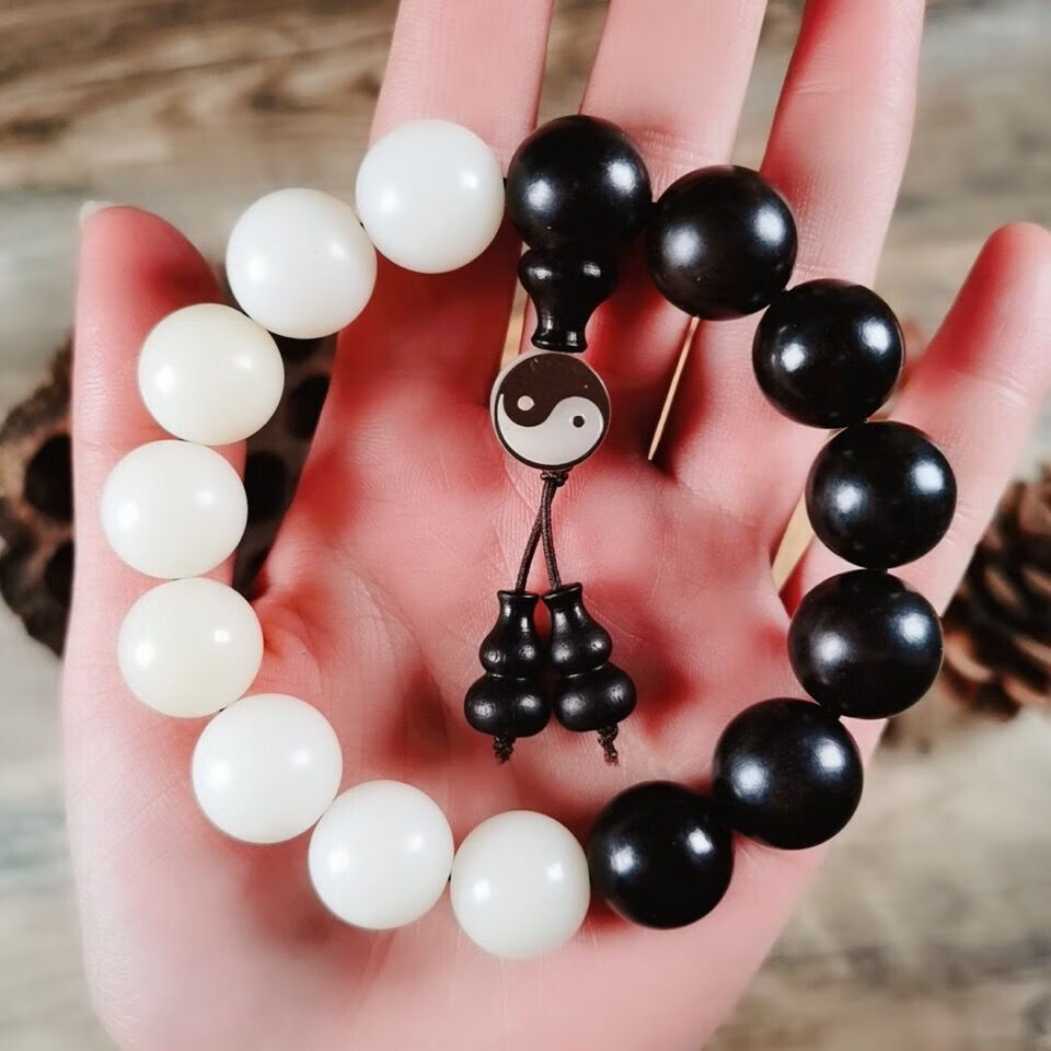 njl道家太极珠手串菩提根太极阴阳珠1.2*17粒搭配菩提根太极 12*17颗