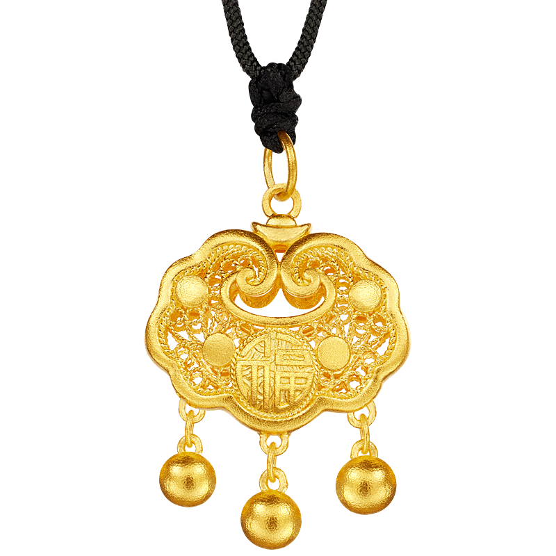 菜百首飾 黃金項鏈 古法鏤空如意福字圓珠鎖編織項鏈計價約7.00克