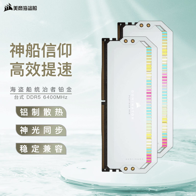 美商海盗船（USCORSAIR）台式机内存条DDR5统治者系列RGB灯条超频XMP散热马甲条 统治者铂金白DDR5-6400MHz 32G(16*2)套条