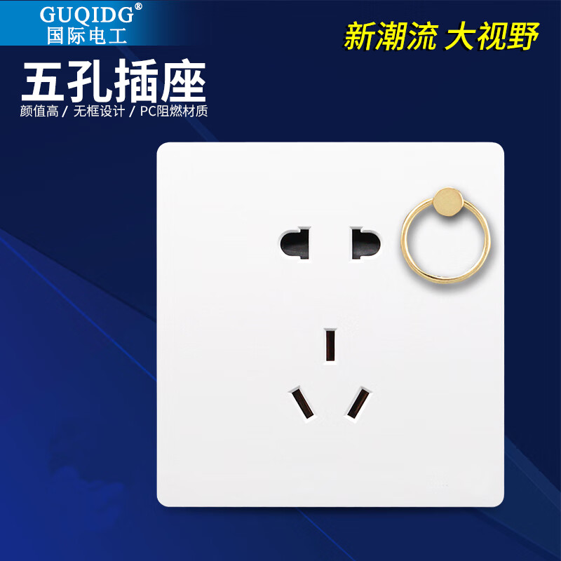 国际电工挂灯笼插座两孔86型装阳台带吊环电源开关多孔五孔 【白色】