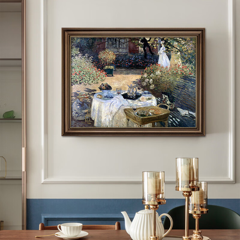 装饰画正对门莫奈梵高世界名画挂画餐厅壁画手绘油画 q1款莫奈午餐 90