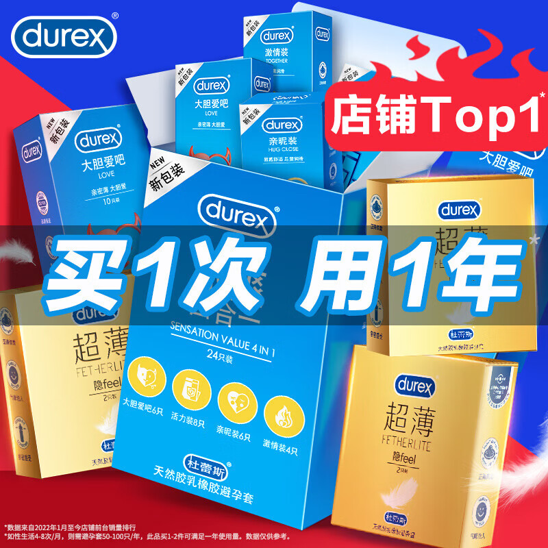 杜蕾斯durex避孕套超薄安全套精选组合共50只男用润滑套套性用品成人计生女专用女戴囤货套装