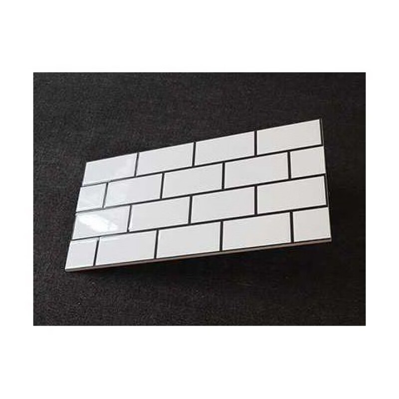 维诺亚瓷砖300X600北欧风黑白格子墙砖厨房卫生间浴室阳台小白砖格子砖 亮光凹凸面黑缝18格 300*600